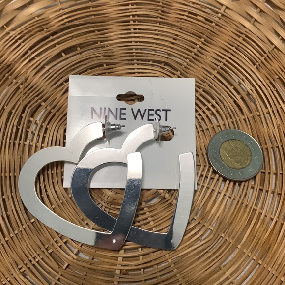 Nine West Large Heart Hoop Loved Silver Tone Earrings Friends Gift - Picture 7 of 7